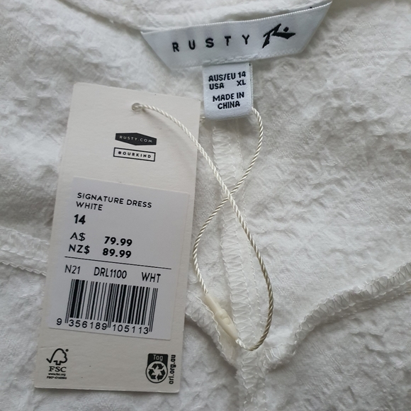 Rusty Short Sleeve V Neck White Mini Dress Size 14 NWT - Picture 2 of 12